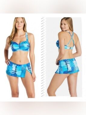 Bleu Rod Beattie Too Hot To Handle Bikini Set Top Size 36D Skirted Bottom Sz 10